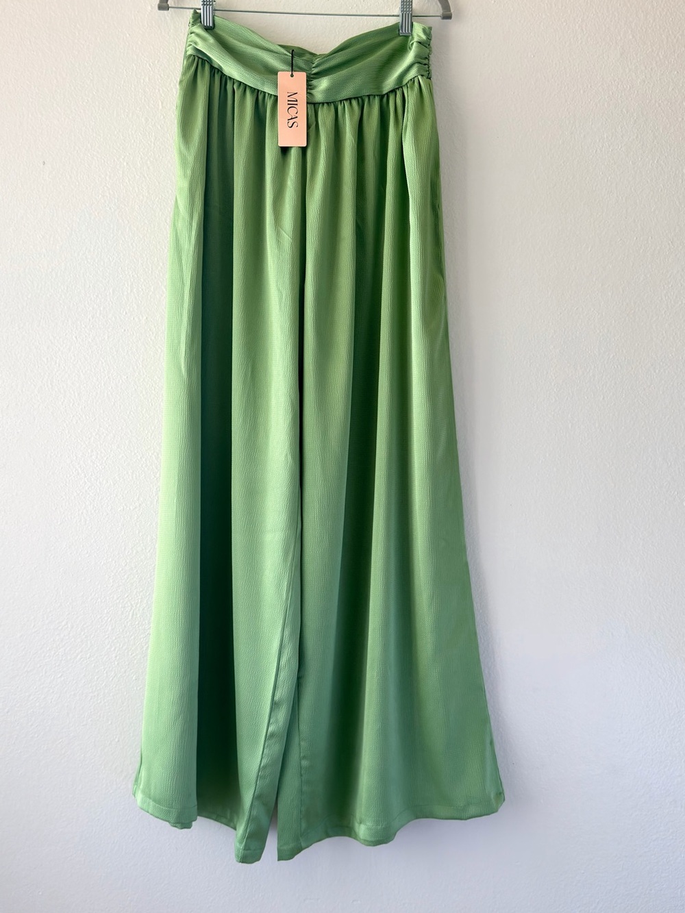 MICIS Light Green Wide-Leg Palazzo Pants with Ruched Waistband